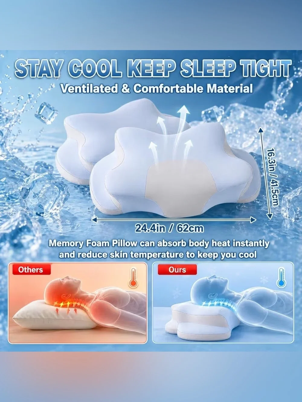 Memory Foam Cervical Pillow, 24.4 * 16.4in,